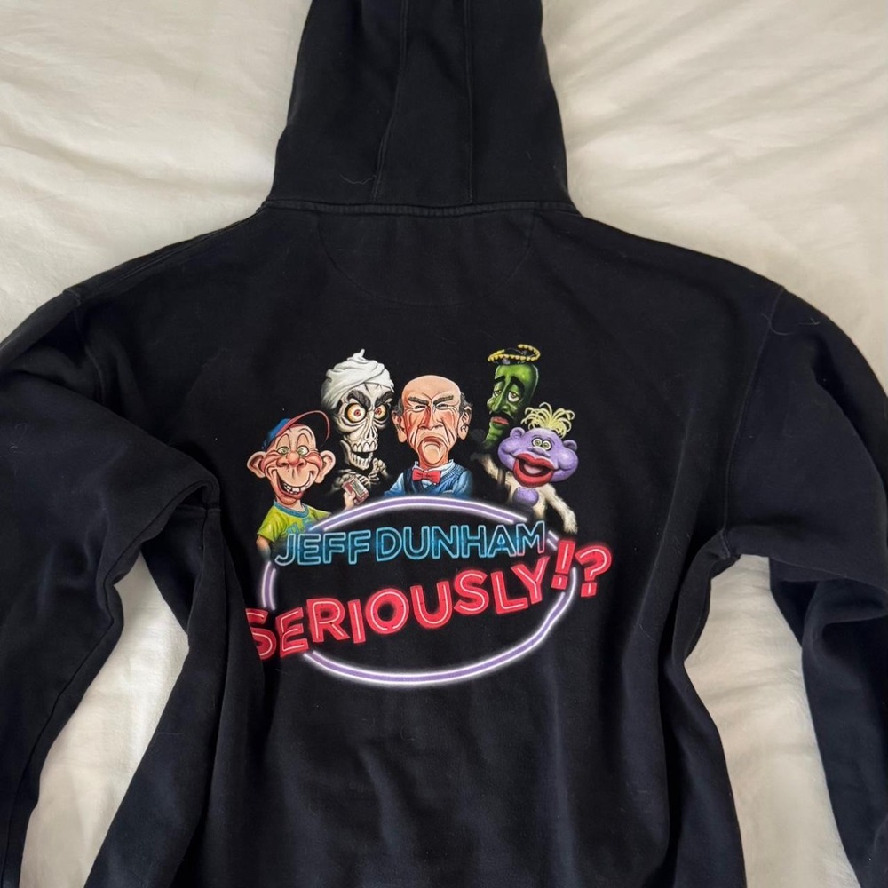 Black Jeff Dunham Seriously Lip zip up hoodie with cartoon characters graphic - Picture 2 of 5